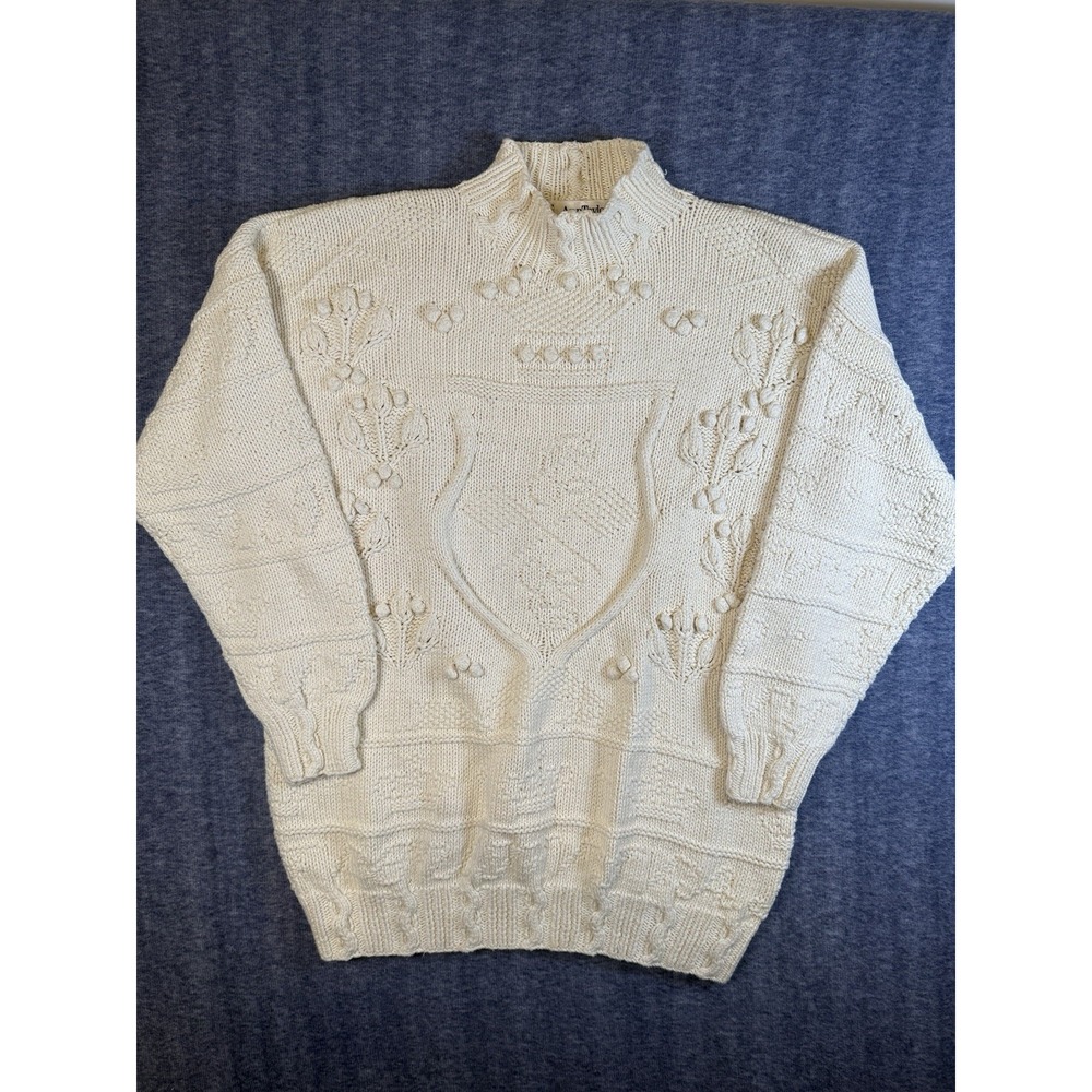 Vintage 80s Ann Taylor Sweater Women Medium‎ Beige Cream Bobble Knit 100% Cotton